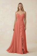 Ruffled Hem A-Line Chiffon Bridesmaid Dress in Wild Rose - SHE IS ME BRIDESMAID DRESSES