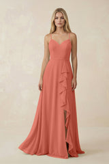 Ruffled Hem A-Line Chiffon Bridesmaid Dress in Wild Rose - KISS BRIDAL BRIDESMAID DRESSES