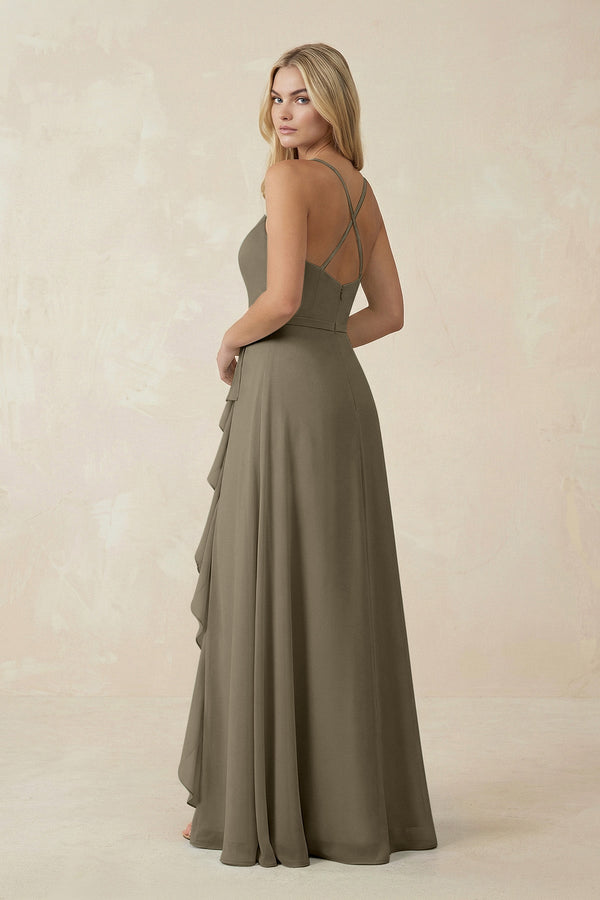 Ruffled Hem A-Line Chiffon Bridesmaid Dress in Willow Green - SHE IS ME BRIDESMAID DRESSES