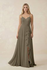 Ruffled Hem A-Line Chiffon Bridesmaid Dress in Willow Green - KISS BRIDAL BRIDESMAID DRESSES
