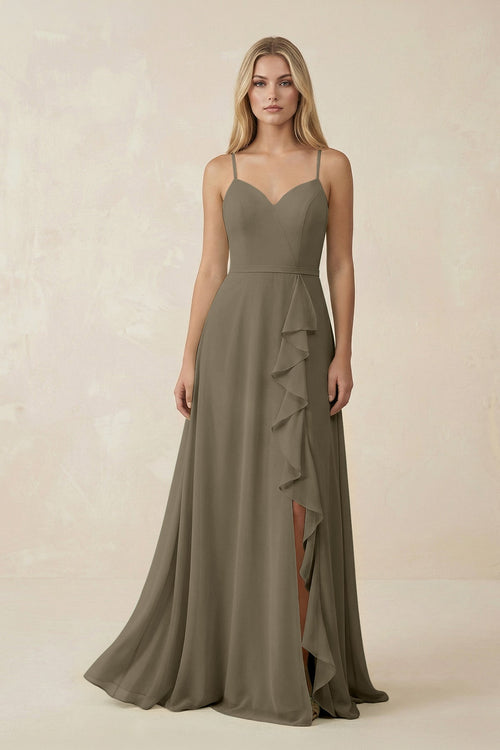 Ruffled Hem A-Line Chiffon Bridesmaid Dress in Willow Green - SHE IS ME BRIDESMAID DRESSES