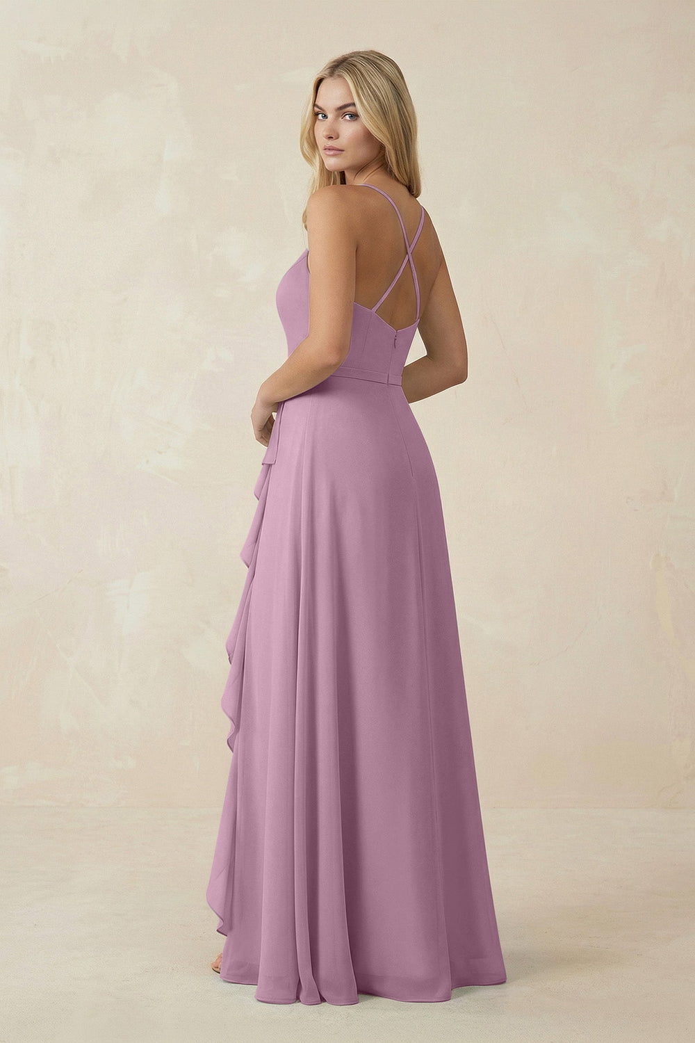 Ruffled Hem A-Line Chiffon Bridesmaid Dress in Wisteria - KISS BRIDAL BRIDESMAID DRESSES