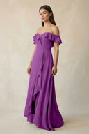 Ruffled Off-the-Shoulder A-Line Chiffon Bridesmaid Dress in Amethyst - SHE IS ME BRIDESMAID DRESSES