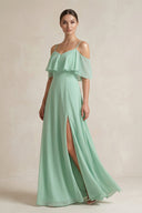 Ruffled Off - the - Shoulder A - Line Chiffon Bridesmaid Gown - SHE IS ME Bridesmaid Dresses