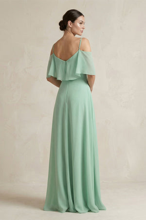 Ruffled Off - the - Shoulder A - Line Chiffon Bridesmaid Gown - SHE IS ME Bridesmaid Dresses