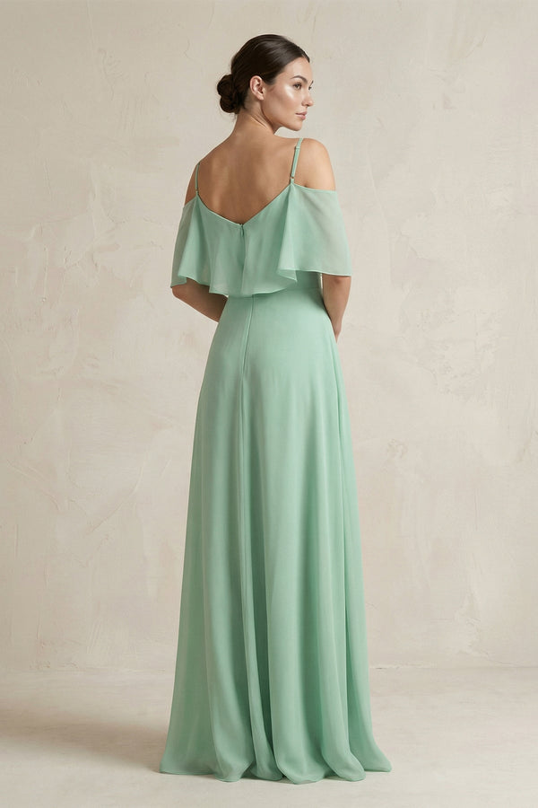 Ruffled Off - the - Shoulder A - Line Chiffon Bridesmaid Gown - SHE IS ME Bridesmaid Dresses