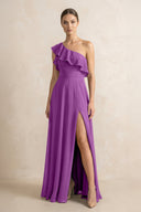 Ruffled One - Shoulder A - Line Chiffon Bridesmaid Dress in Amethyst - SHE IS ME Bridesmaid Dresses