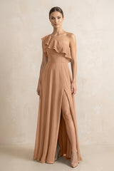 Ruffled One - Shoulder A - Line Chiffon Bridesmaid Dress in Bronzer - KISS BRIDAL Bridesmaid Dresses