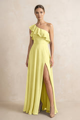 Ruffled One - Shoulder A - Line Chiffon Bridesmaid Dress in Buttercup - KISS BRIDAL Bridesmaid Dresses