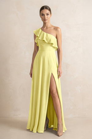 Ruffled One - Shoulder A - Line Chiffon Bridesmaid Dress in Buttercup - KISS BRIDAL Bridesmaid Dresses