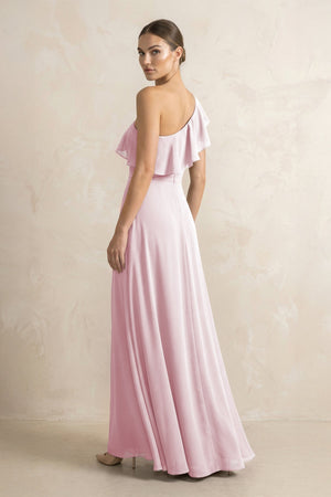 Ruffled One - Shoulder A - Line Chiffon Bridesmaid Dress in Candy Pink - KISS BRIDAL Bridesmaid Dresses