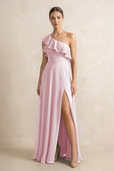 Ruffled One - Shoulder A - Line Chiffon Bridesmaid Dress in Candy Pink - KISS BRIDAL Bridesmaid Dresses