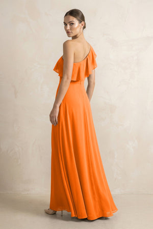 Ruffled One - Shoulder A - Line Chiffon Bridesmaid Dress in Cinnamon - SHE IS ME Bridesmaid Dresses