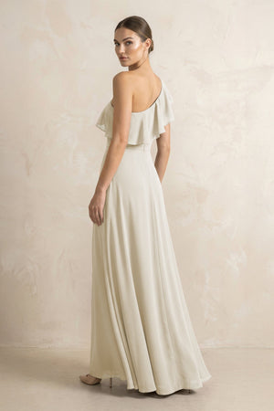 Ruffled One - Shoulder A - Line Chiffon Bridesmaid Dress in Dove Gray - KISS BRIDAL Bridesmaid Dresses