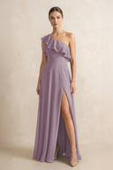 Ruffled One-Shoulder A-Line Chiffon Bridesmaid Dress in Dusk | KISSBRIDAL