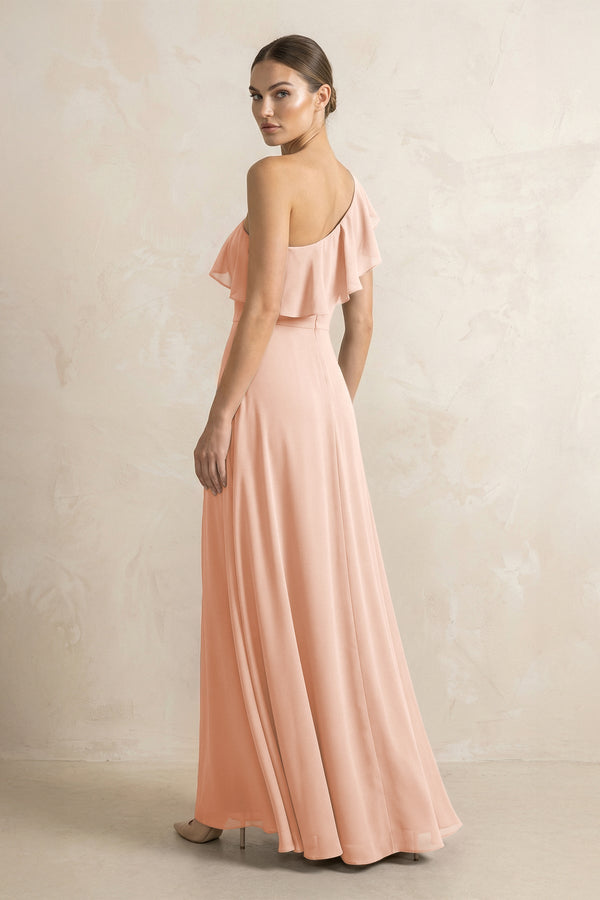 Ruffled One - Shoulder A - Line Chiffon Bridesmaid Dress in English Rose - KISS BRIDAL Bridesmaid Dresses