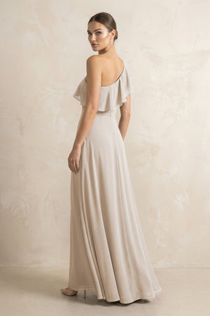 Ruffled One - Shoulder A - Line Chiffon Bridesmaid Dress in Frost - KISS BRIDAL Bridesmaid Dresses