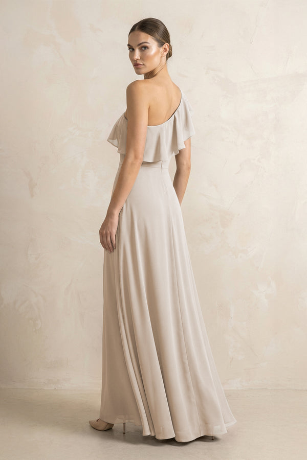 Ruffled One - Shoulder A - Line Chiffon Bridesmaid Dress in Frost - KISS BRIDAL Bridesmaid Dresses