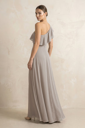 Ruffled One-Shoulder A-Line Chiffon Bridesmaid Dress in Frost (2) | KISSBRIDAL