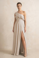 Ruffled One - Shoulder A - Line Chiffon Bridesmaid Dress in Frost - KISS BRIDAL Bridesmaid Dresses