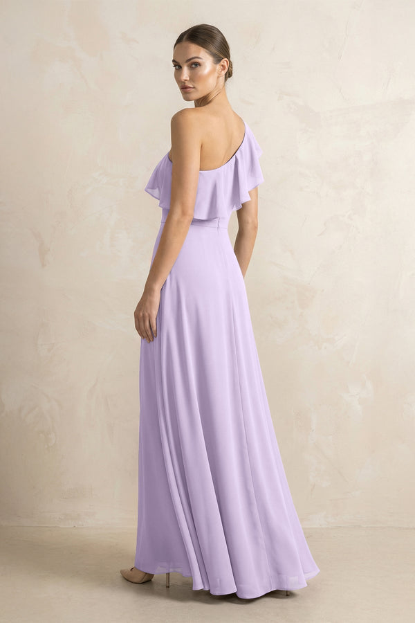 Ruffled One - Shoulder A - Line Chiffon Bridesmaid Dress in Lavender - KISS BRIDAL Bridesmaid Dresses