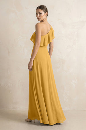 Ruffled One - Shoulder A - Line Chiffon Bridesmaid Dress in Marigold - KISS BRIDAL Bridesmaid Dresses