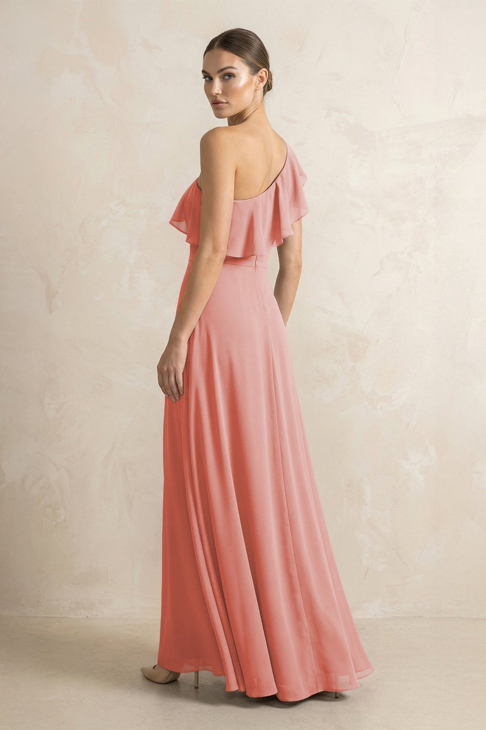 Ruffled One - Shoulder A - Line Chiffon Bridesmaid Dress in Mulberry - KISS BRIDAL Bridesmaid Dresses
