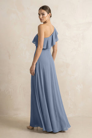 Ruffled One - Shoulder A - Line Chiffon Bridesmaid Dress in Neptune - KISS BRIDAL Bridesmaid Dresses