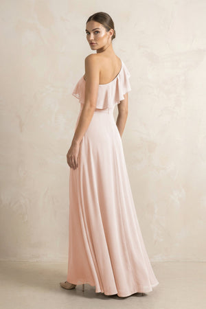 Ruffled One - Shoulder A - Line Chiffon Bridesmaid Dress in Pale Blush - KISS BRIDAL Bridesmaid Dresses