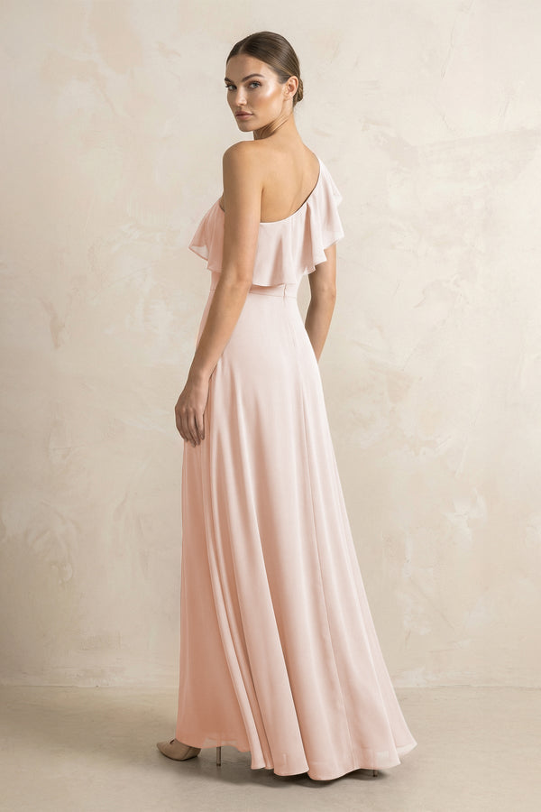 Ruffled One - Shoulder A - Line Chiffon Bridesmaid Dress in Pale Blush - KISS BRIDAL Bridesmaid Dresses