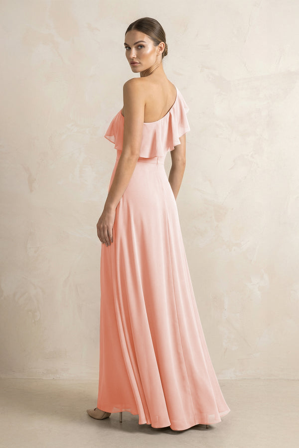 Ruffled One - Shoulder A - Line Chiffon Bridesmaid Dress in Rose Petal - KISS BRIDAL Bridesmaid Dresses