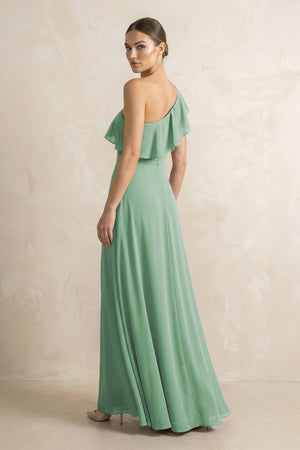 Ruffled One - Shoulder A - Line Chiffon Bridesmaid Dress in Sea Glass - KISS BRIDAL Bridesmaid Dresses
