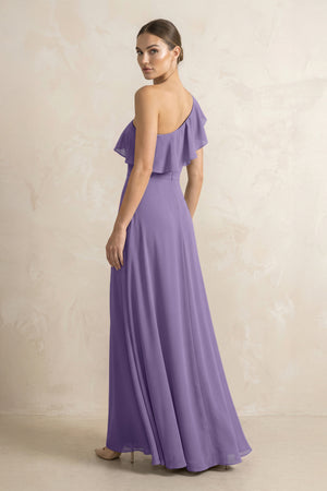 Ruffled One-Shoulder A-Line Chiffon Bridesmaid Dress in Tahiti (2) | KISSBRIDAL