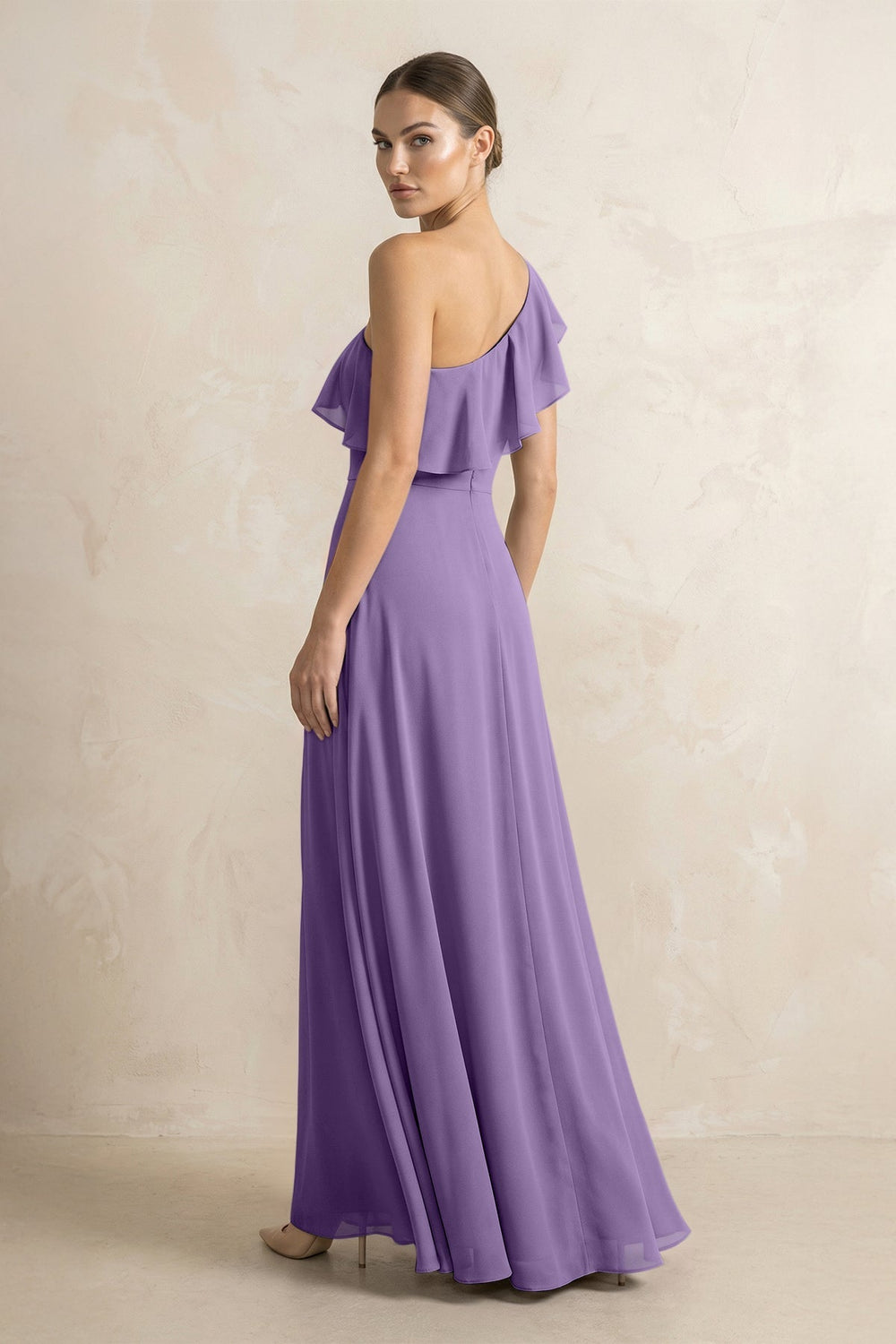 Ruffled One - Shoulder A - Line Chiffon Bridesmaid Dress in Tahiti - KISS BRIDAL Bridesmaid Dresses