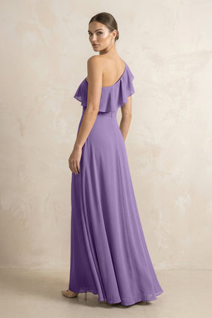 Ruffled One - Shoulder A - Line Chiffon Bridesmaid Dress in Tahiti - KISS BRIDAL Bridesmaid Dresses