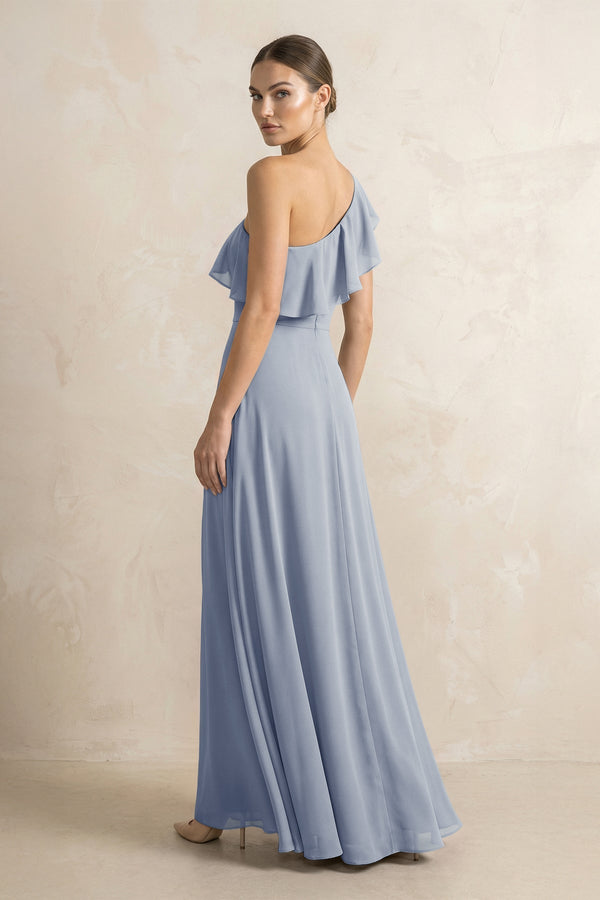 Ruffled One - Shoulder A - Line Chiffon Bridesmaid Dress in Twilight - SHE IS ME Bridesmaid Dresses