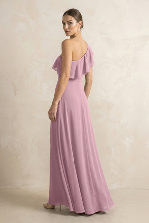 Ruffled One-Shoulder A-Line Chiffon Bridesmaid Dress in Vintage Mauve (2) | KISSBRIDAL