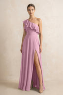 Ruffled One - Shoulder A - Line Chiffon Bridesmaid Dress in Vintage Mauve - KISS BRIDAL Bridesmaid Dresses