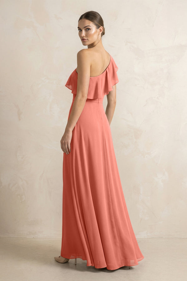 Ruffled One - Shoulder A - Line Chiffon Bridesmaid Dress in Wild Rose - KISS BRIDAL Bridesmaid Dresses