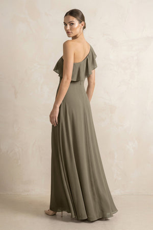 Ruffled One - Shoulder A - Line Chiffon Bridesmaid Dress in Willow Green - KISS BRIDAL Bridesmaid Dresses