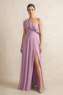 Ruffled One - Shoulder A - Line Chiffon Bridesmaid Dress in Wisteria - KISS BRIDAL Bridesmaid Dresses