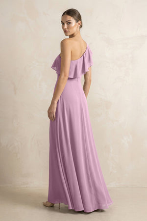 Ruffled One - Shoulder A - Line Chiffon Bridesmaid Dress in Wisteria - KISS BRIDAL Bridesmaid Dresses