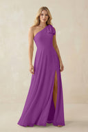 Ruffled One Shoulder Chiffon Bridesmaid Dress With Slit in Amethyst - SHE IS ME BRIDESMAID DRESSES