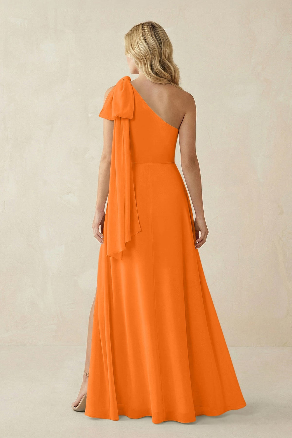 Ruffled One Shoulder Chiffon Bridesmaid Dress With Slit in Cinnamon - KISS BRIDAL BRIDESMAID DRESSES