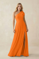 Ruffled One Shoulder Chiffon Bridesmaid Dress With Slit in Cinnamon - SHE IS ME BRIDESMAID DRESSES