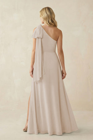 Ruffled One Shoulder Chiffon Bridesmaid Dress With Slit in Frost - SHE IS ME BRIDESMAID DRESSES