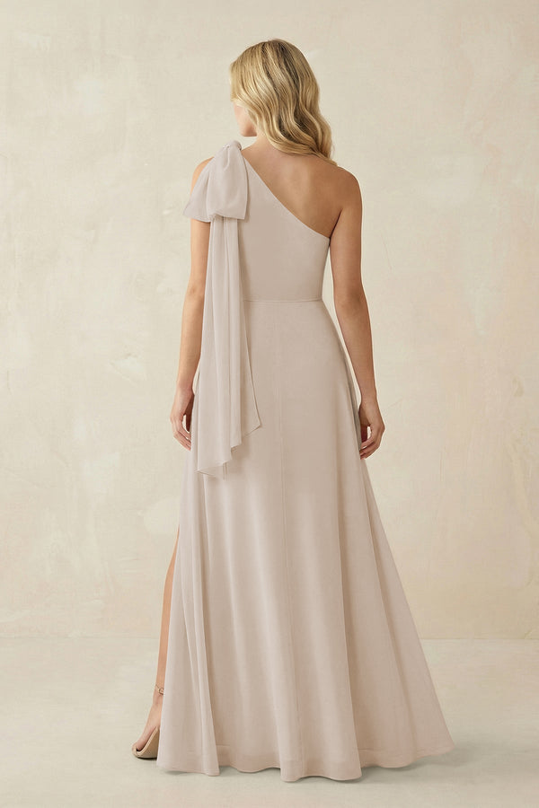 Ruffled One Shoulder Chiffon Bridesmaid Dress With Slit in Frost - SHE IS ME BRIDESMAID DRESSES