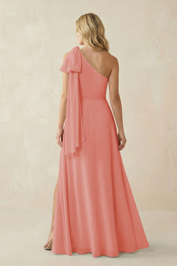 Ruffled One Shoulder Chiffon Bridesmaid Dress With Slit in Mulberry - SHE IS ME BRIDESMAID DRESSES