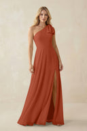 Ruffled One Shoulder Chiffon Bridesmaid Dress With Slit in Spice - SHE IS ME BRIDESMAID DRESSES