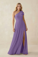 Ruffled One Shoulder Chiffon Bridesmaid Dress With Slit in Tahiti - SHE IS ME BRIDESMAID DRESSES